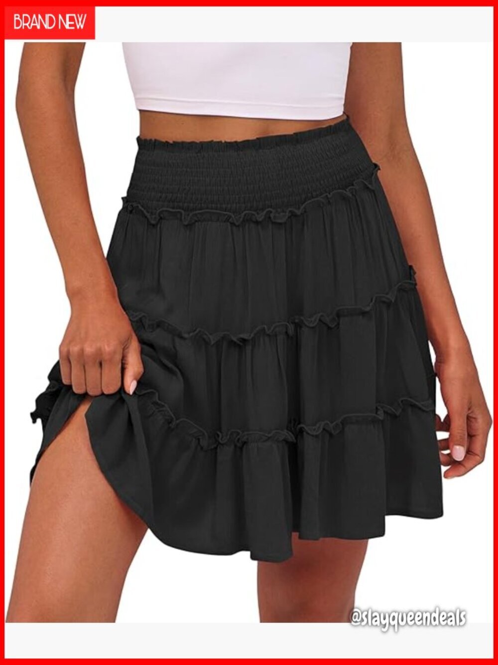 High Waist Mini Skort with Built-in Shorts, Rayon, Flowy Tiered Ruffle